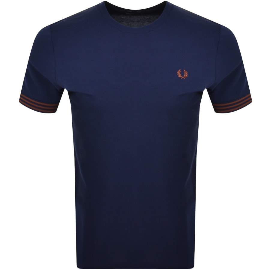 Fred Perry Striped Cuff T Shirt Navy